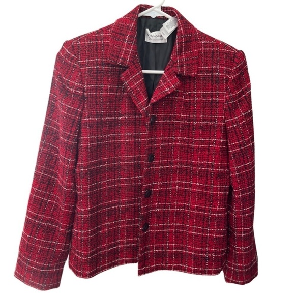 VINTAGE 80s 90s Villager Petite Red Plaid Knit Blazer Jacket Women's 6P - Picture 2 of 5